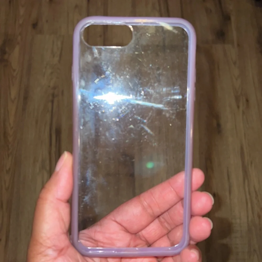 NEW Tempered Glass Screen Protectors w/USED iPhone Clear & Purple Lined Case